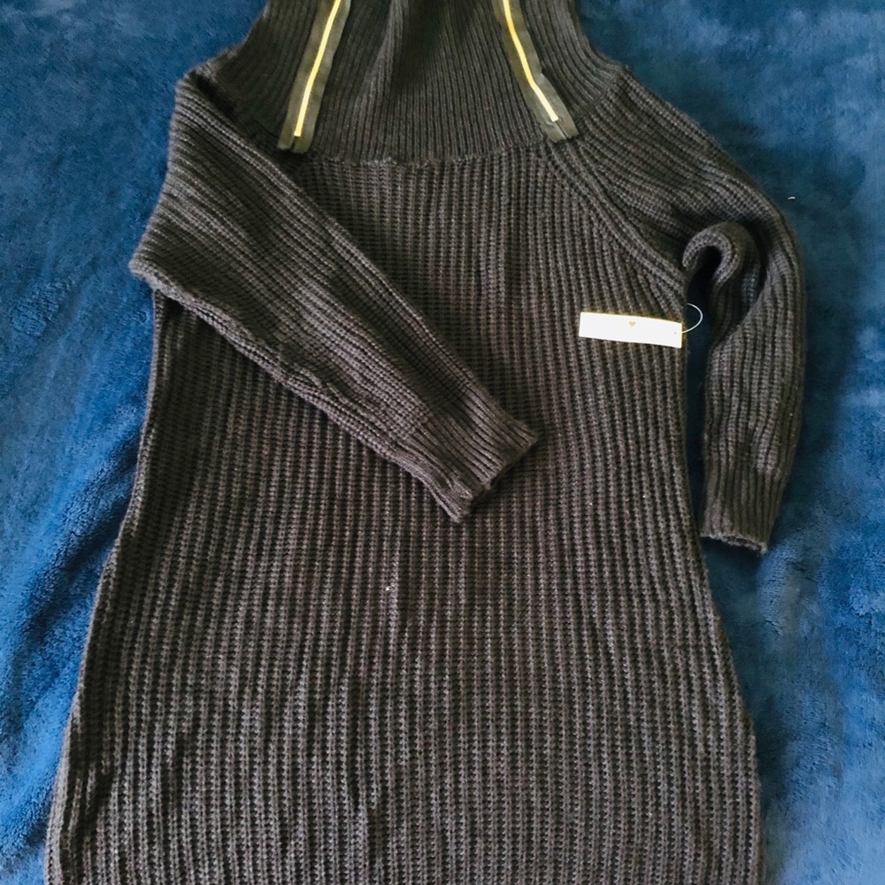 Black sweater dress with accent zippers